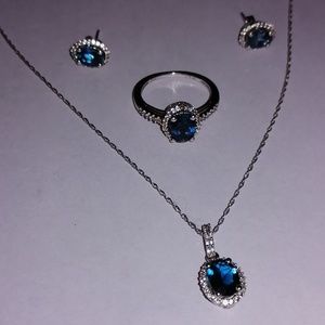 Sterling silver necklace earrings and ring